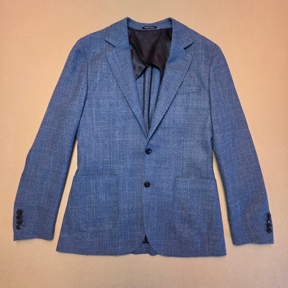 Reiss Stack Single-Breasted Textured Wool-Blend Blazer Heather Blue Sz 38